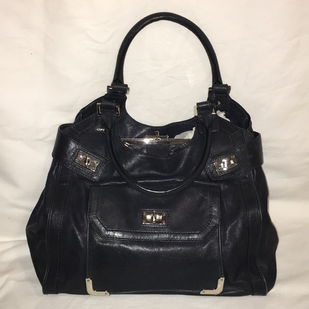 Banana Republic Monogram Deep Navy framed satchel